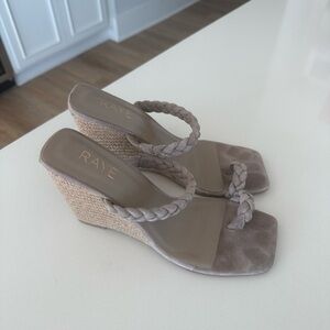 RAYE Braided Strap Wedge Sandals in Taupe